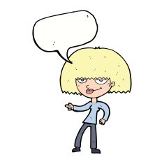 cartoon happy woman pointing with speech bubble N60
