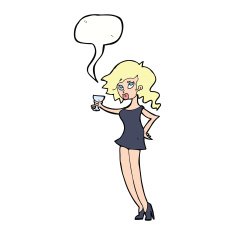 cartoon woman at party with speech bubble N18