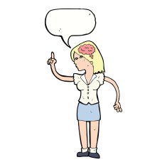 cartoon woman with clever idea speech bubble N9