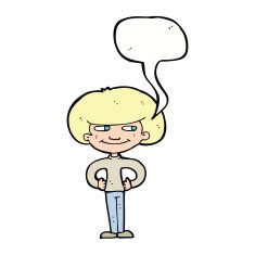 cartoon boy with hands on hips speech bubble N9