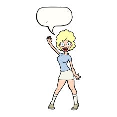 cartoon woman dancing with speech bubble N25