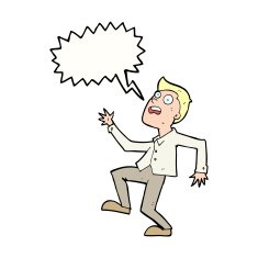 cartoon man panicking with speech bubble N52