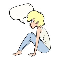 cartoon woman sitting with speech bubble N18