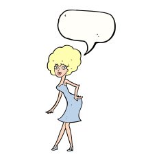 cartoon woman posing in dress with speech bubble N33