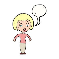 cartoon woman shrugging shoulders with speech bubble N442