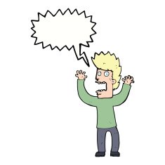cartoon terrified man with speech bubble N191
