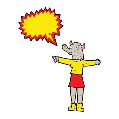 cartoon pointing werewolf woman with speech bubble N5