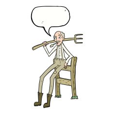 cartoon old farmer leaning on fence with speech bubble N7