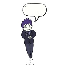 cartoon floating vampire with speech bubble N9