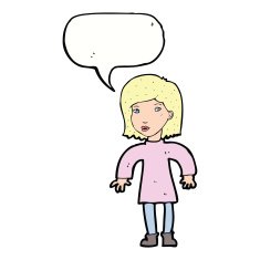 cartoon cautious woman with speech bubble N9