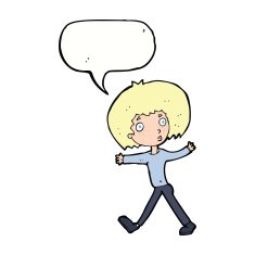 cartoon surprised man walking with speech bubble N8