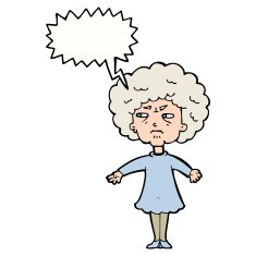 cartoon bitter old woman with speech bubble N18