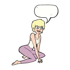 cartoon happy woman sitting on floor with speech bubble N18