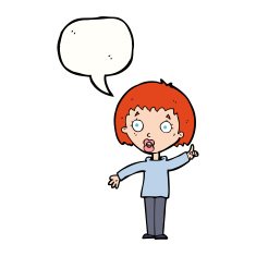 cartoon woman explaining her point with speech bubble N34