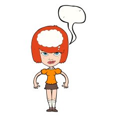 cartoon woman with idea speech bubble N221