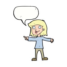 cartoon happy woman pointing with speech bubble N61