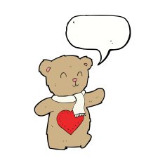 cartoon teddy bear with love heart speech bubble