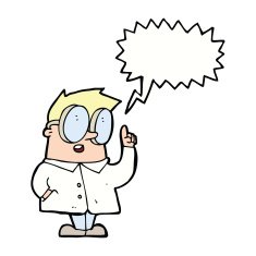 cartoon scientist with speech bubble N5