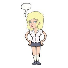 cartoon pretty woman with hands on hips speech bubble N18