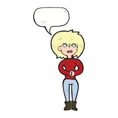 cartoon worried woman with speech bubble N70