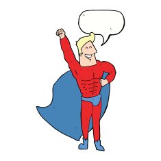 cartoon superhero with speech bubble N20