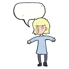 cartoon nervous woman with speech bubble N27