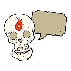 cartoon mystic skull with speech bubble N9