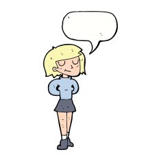 cartoon pleased woman with speech bubble N9