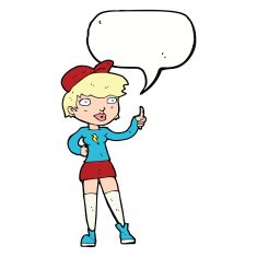cartoon skater girl giving thumbs up symbol with speech bubble N9