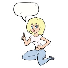 cartoon sitting woman with idea speech bubble N9