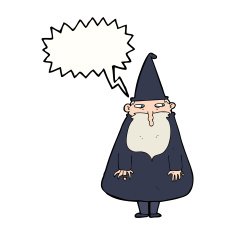 cartoon wizard with speech bubble N20