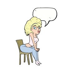 cartoon woman posing on chair with speech bubble N18