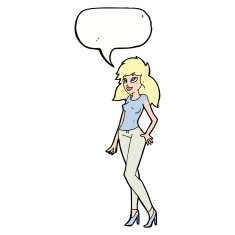 cartoon pretty woman with speech bubble N244