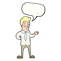 cartoon salesman with speech bubble N9