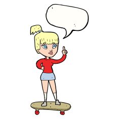 cartoon skater girl with speech bubble N9