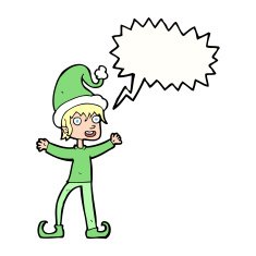 cartoon excited christmas elf with speech bubble N9
