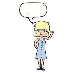 cartoon pretty woman waving with speech bubble N78
