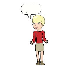 cartoon confused woman with speech bubble N75