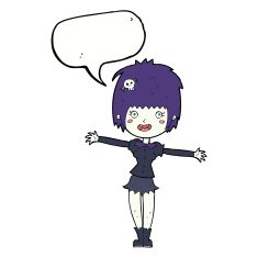 cartoon happy vampire girl with speech bubble N36