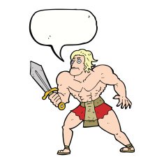 cartoon fantasy hero man with speech bubble N9