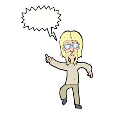 cartoon hippie man wearing glasses with speech bubble N9