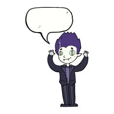 cartoon vampire boy with speech bubble N9