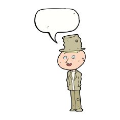 cartoon funny hobo man with speech bubble N9