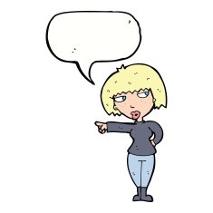 cartoon annoyed woman pointing with speech bubble N9
