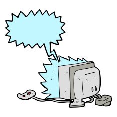 cartoon computer game with speech bubble