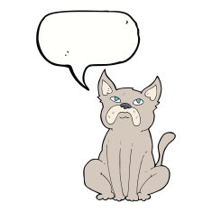 cartoon grumpy little dog with speech bubble N9