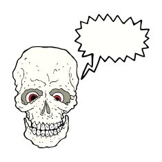 cartoon spooky skull with speech bubble N130