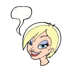 cartoon pretty female face with speech bubble N86