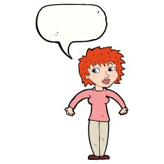 cartoon woman shrugging shoulders with speech bubble N446
