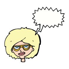 cartoon woman wearing spectacles with speech bubble N35